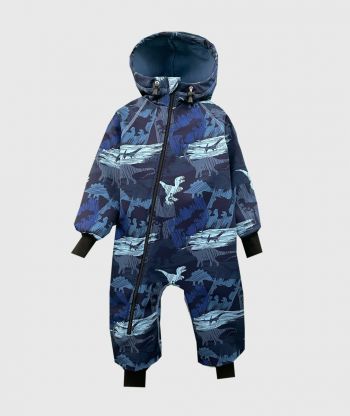 Waterproof Softshell Overall Comfy Dino Shadows Blue Jumpsuit