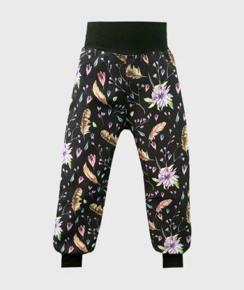 Waterproof Softshell Pants Flowers And Feathers Black